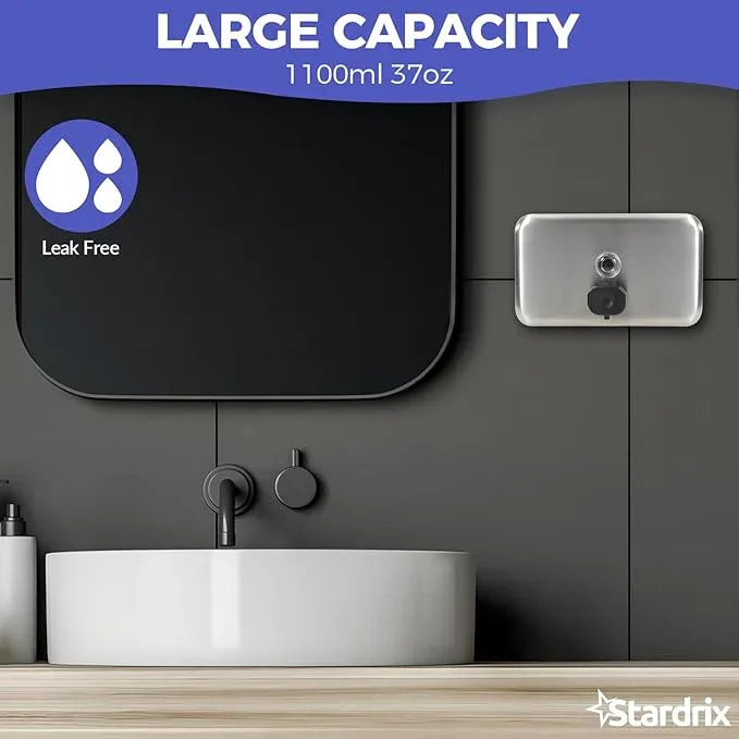 Stardrix Heavy Duty Stainless Steel Wall Mount Soap Dispenser, 1100ml/37oz, with Corrosion Proof Lining and Anti-Leak Pump for Commercial & Home Bathroom Kitchen (Horizontal) - ModernBath