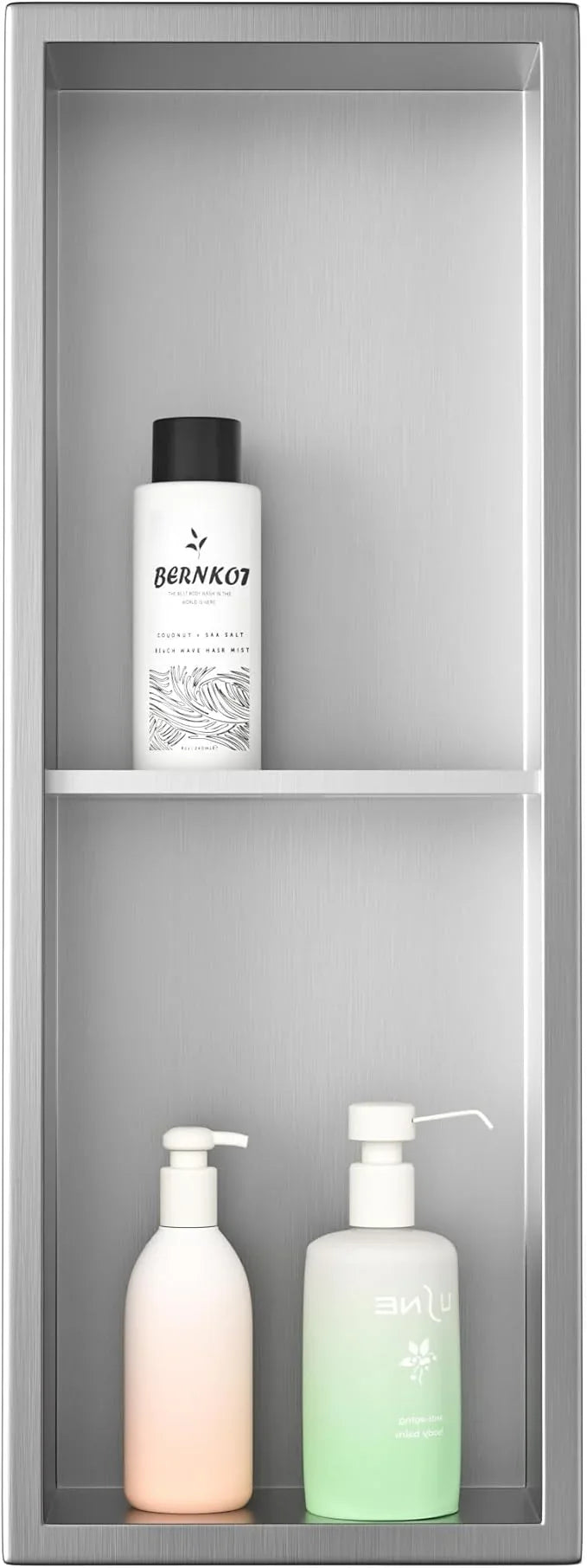 Stainless Steel Shower Niche 24"×8" Brushed with 2-Tier Shelf No Tiled Needed Niche Shower for Bathroom Wall Recessed Shower Box for Bathroom Storage - ModernBath
