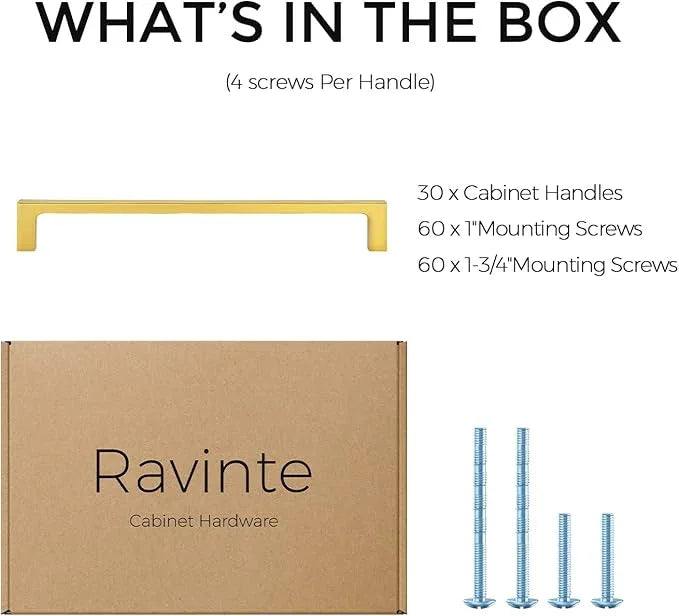 Ravinte 30 Pack Solid 7-1/2 Inch Kitchen Square Cabinet Handles Brushed Brass Cabinet Pulls Drawer Pulls Kitchen Cupboard Hardware Handles - ModernBath