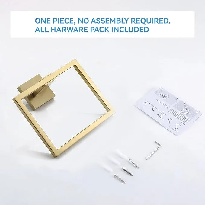 LANC Hand Towel Rings for Bathroom Wall Mount Brushed Gold Square Hand Towel Holder for Bath Kitchen Lavatory SUS304 Stainless Steel Contemporary Style Shower Towel Towel Racks Hanger, A8896BG - ModernBath