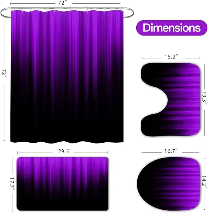 Litabel 4 Pcs Purple and Black Gradient Shower Curtain Set with Rugs and Toilet Lid Cover, Modern Simple Waterproof Fabric Bathroom Set, Ombre Stripe Gothic Abstract Bathroom Decor Set Accessories - ModernBath