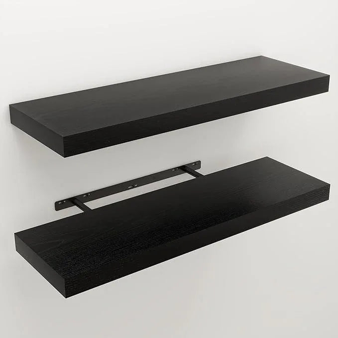 Floating Shelves for Wall, Wall Mounted Rustic Wood Shelves for Bathroom, Bedroom, Living Room, Kitchen, Hanging Shelf for Books/Storage/Room Decor (Black, 30") - ModernBath