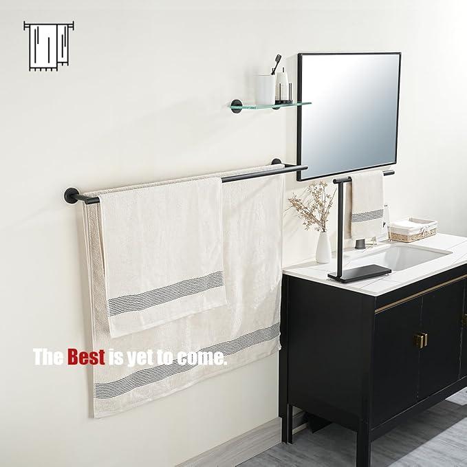 JQK Double Towel Bar Black, 39 Inch 304 Stainless Steel Thicken 1mm Towel Rack for Bathroom, Bath Towel Holder Matte Black Wall Mount, Useable Length 36 Inch, TB100L36-PB - ModernBath