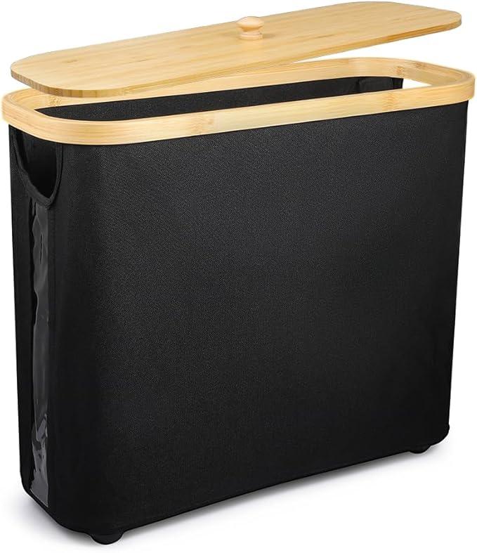 Picowe Toilet Paper Organizer Basket, Black, Holds 9-12 Rolls, With Lid and Easy-Grip Handle, Foldable for Storage, Suitable for Bathroom and Sink - ModernBath