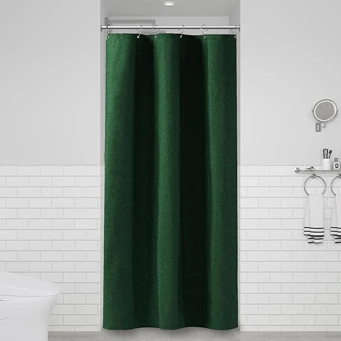 BTTN Stall Fabric Shower Curtain - 36x72 Inch Narrow Linen Textured Heavy Duty Shower Curtain Set with 6 Plastic Hooks, Hotel Luxury Half Waterproof Neutral Bath Curtains for Bathroom - Emerald Green - ModernBath