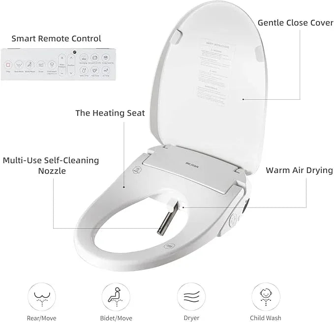 Bejoan X3 Bidet Toilet Seat, Elongated Smart Toilet Seat with Air Dryer, Bidet Attachment for Toilet Warm Water with Soft Close, Electric Heated Bidet Seat with Self Cleaning Nozzel - ModernBath