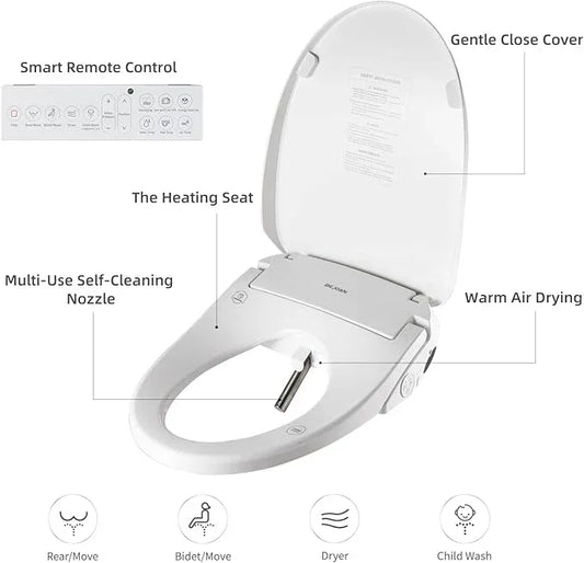 Bejoan X3 Bidet Toilet Seat, Elongated Smart Toilet Seat with Air Dryer, Bidet Attachment for Toilet Warm Water with Soft Close, Electric Heated Bidet Seat with Self Cleaning Nozzel - ModernBath