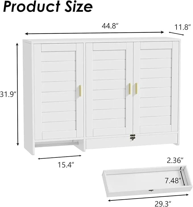 PAKASEPT 44.8" W Kitchen Wall Cabinet, Laundry Room Cabinets - Bathroom Wall Cabinet with Flip-Bottom Drawer and Hanging Rod, Storage Cabinets for Bathroom, Kitchen, Entryway, Laundry Room - ModernBath