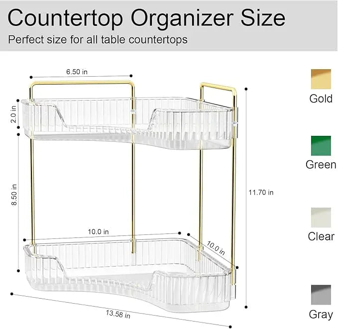 GTI 2 Tier Bathroom Counter Organizer, Multi-Function Corner Bathroom Organizer Countertop,Makeup Organizer Perfume for Dresser Vanity Tray, Spice Rack Organizer for Kitchen (Clear) - ModernBath