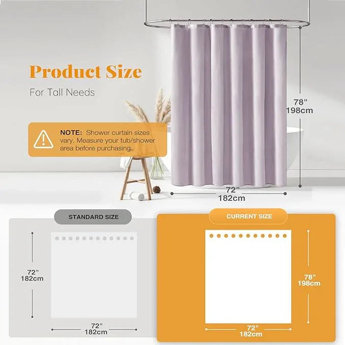 BTTN 78 Inch Long Shower Curtain, Linen Textured Thick Weighted Fabric Shower Curtain Set with 12 Hooks, Tall Hotel Neutral Heavy Duty Waterproof Polyester Shower Curtain for Bathroom, 72x78, Lavender - ModernBath