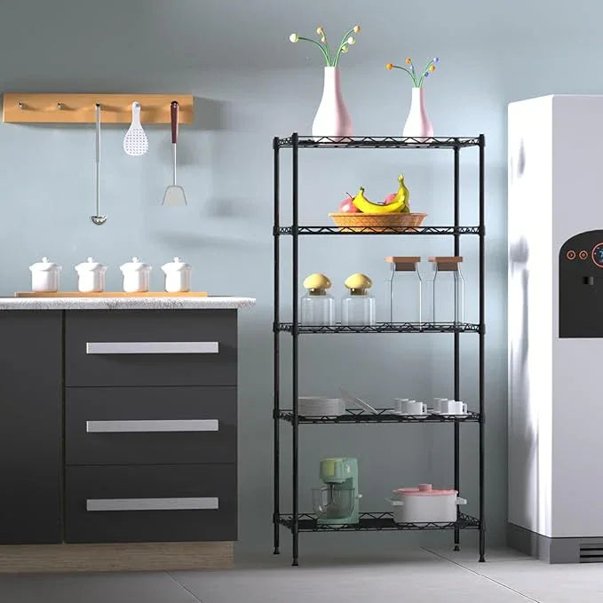 5 Tier Standing Metal Wire Shelving Unit, Adjustable Height, Storage Shelf Units for Laundry Bathroom Kitchen Pantry Closet (11.6" D x 21.2" W x 49" H inches, Black) - ModernBath