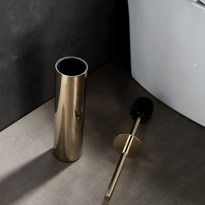 Freestanding Luxury Toilet Brush 304 Stainless Steel Toilet Brush and Holder 19-Inches Tall Round Rust Resistant Anti-Odor and Easy to Clean with Polished Gold Finished - ModernBath