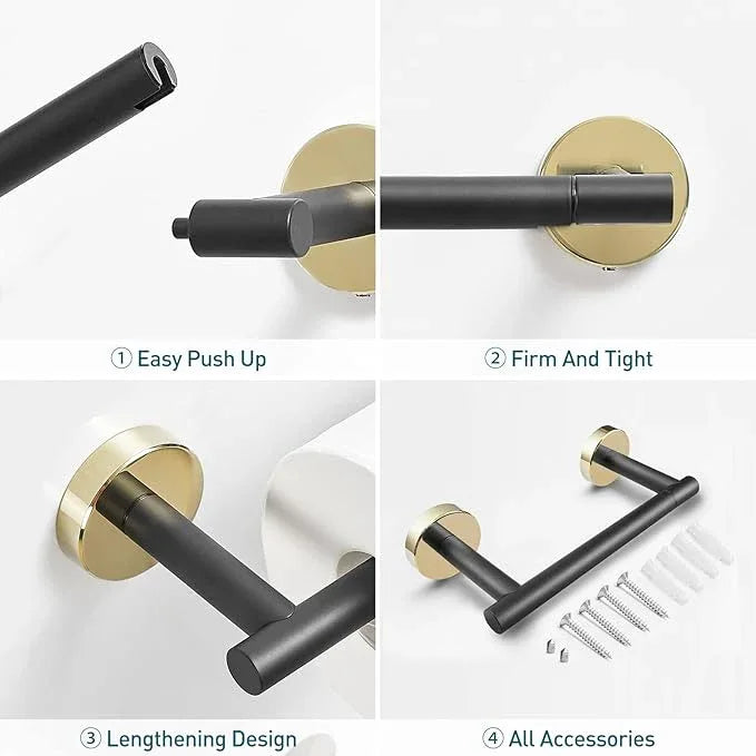 Toilet Paper Holder Matte Black and Gold, Metal Bathroom Rotating Paper Roll on Wall Mounted with Lock, SUS 304 Stainless Steel Mix Color Toilet TP Large Mega Roll Holder Classic - ModernBath