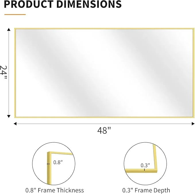KOCUUY Gold Bathroom Mirror, 24x48 inch Brushed Gold Mirror for Over Sink, Aluminum Framed Rectangular Bathroom Mirror for Bedroom Living Room Bathroom, Hang Horizontal/Vertical - ModernBath