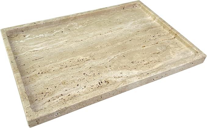 GHYFGD Real Natural Travertine Tray Genuine Marble Stone Tray for Coffee Table/Bathroom/Vanity (Beige Travertine, 12" x 8") - ModernBath