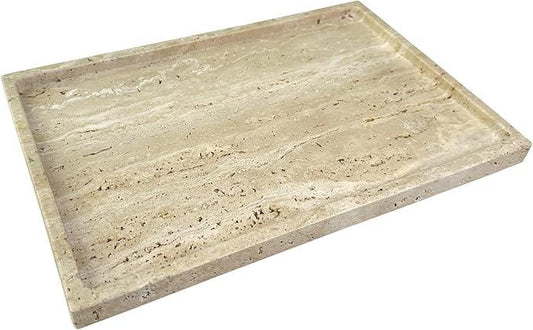 GHYFGD Real Natural Travertine Tray Genuine Marble Stone Tray for Coffee Table/Bathroom/Vanity (Beige Travertine, 12" x 8") - ModernBath