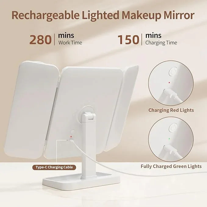 YGGPOQO Lighted Makeup Mirror with 75 LEDs, Rechargeable Vanity Mirror with 1X/2X/3X/10X Magnification, 3 Color Modes & Touch Dimming, Portable Folding Mirror for Travel Desk, Gifts for Women & Girls - ModernBath