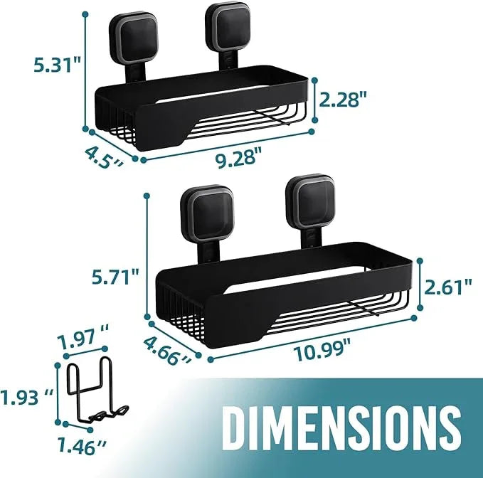 TAILI Shower Caddy Suction Cup 2 Pack,Stainless Steel Rustproof Shower Shelves,No Drilling Wall Mounted Basket,Large Capacity,Removable Suction Cup Bathroom Organizers & Home Decor,Black - ModernBath