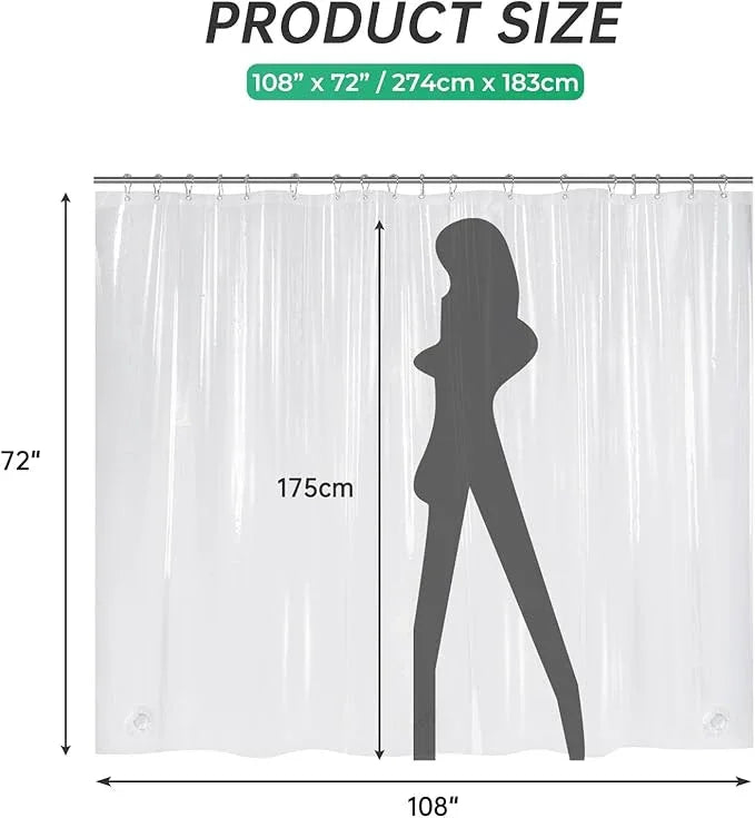 AmazerBath Extra Wide Shower Curtain Clear 108 Inches Wide, Wrap Around Shower Curtain for Clawfoot Tub, Heavy Duty PEVA with 3 Weighted Stones and 18 Grommet Holes, 108x72 Inches - ModernBath