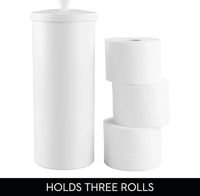 iDesign Freestanding Bathroom Toilet Paper Storage Holder with Lid for 3 Extra Rolls, 2-Pack, White - ModernBath