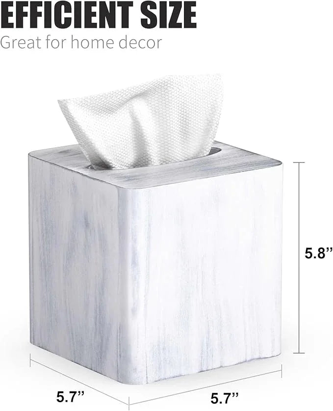 Livelab Tissue Box Cover Square - Oak Wood Tissue Box Holder for Living Room, Dinner Table, Bathroom, Office - Decorative Wooden Cube Facial Tissue Cover for Modern Farmhouse Home Decor | Whitewash - ModernBath