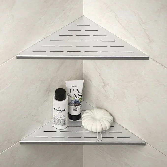 Corner Shower Shelf, 12" Brushed 304 Stainless Steel Slot Design Recessed Corner Shelves 2 Pack Bathroom Grout in Shelf for Tiled Wall, Large Size - ModernBath