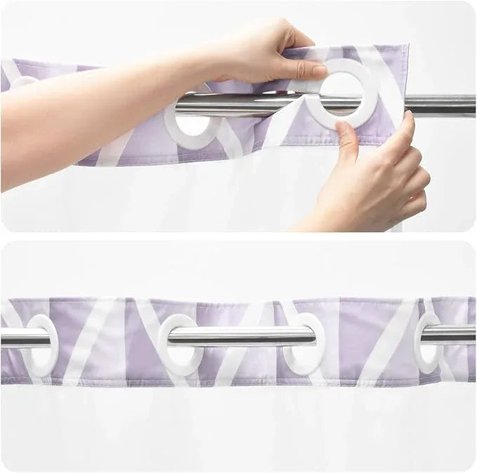 Yiatn No Hook Plum Shower Curtain with Snap in Fabric Liner Set - Hotel Style with See Through Mesh Top Window, Modern Geometric Waterdrop Design,Waterproof and Washable, 71x74 INCH - ModernBath