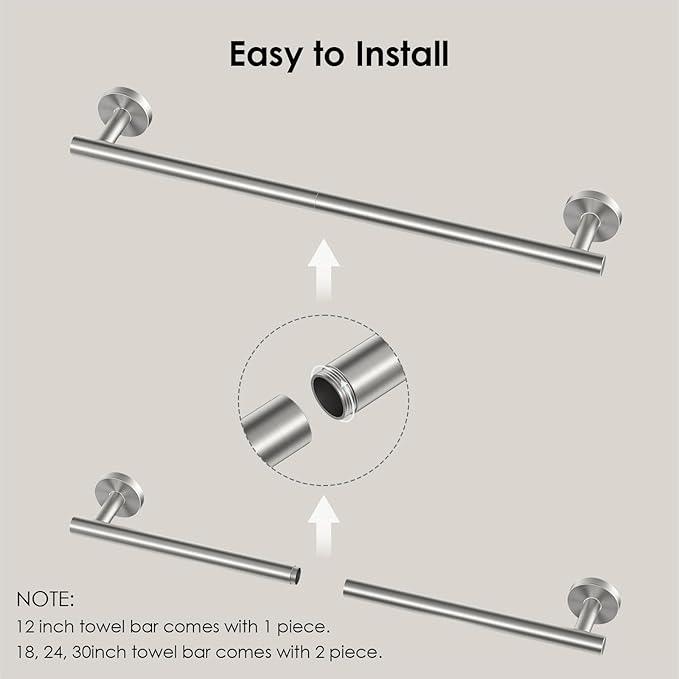 FORIOUS Towel Bar Wall Mounted, Stainless Steel Towel Racks for Bathroom, Includes Wall Mounting Hardware (Stainless Steel, 23 Inch) - ModernBath