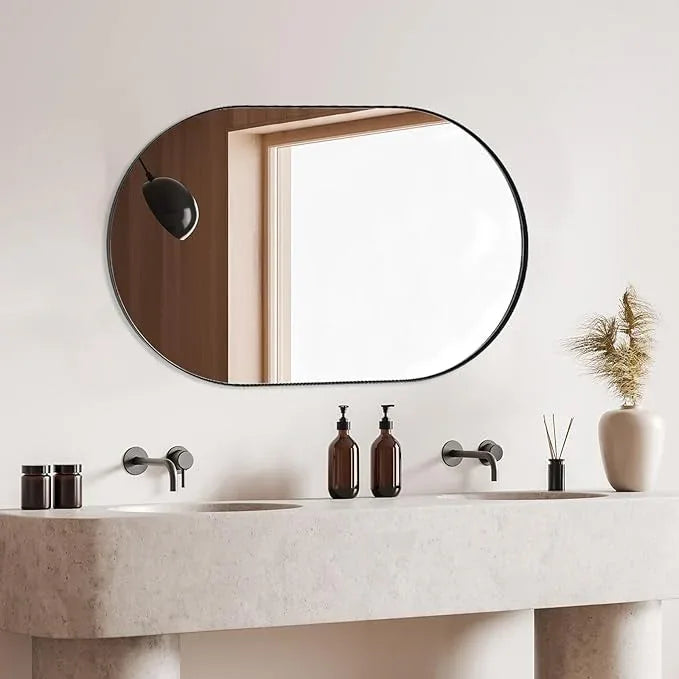ANDY STAR Large Oval Black Bathroom Vanity Mirror, 30x40 Inch, Stainless Steel Metal Frame, Shatterproof Glass, Wall Mounted - ModernBath