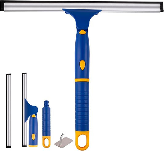 ITTAHO Swivel Shower Squeegee for Glass Doors, All-Purpose Anti-Slip Window Squeegee with 2 Blades, Window Cleaner Tool Bathroom Squeegee for Shower Doors, Tile Shower Walls，Mirrors,Car Windshields