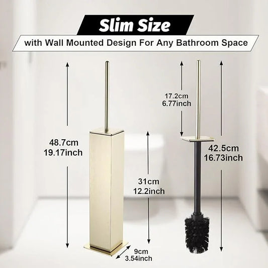 BGL Toilet Brush with Holder Set Brushed Gold Aluminium Standing for Bathroom Toilet Bowl Cleaner Brush and Holder Set, Square Design - ModernBath