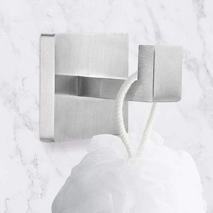 IBosins 4 Pack Towel Hooks Hand Towel Holder for Bathroom Wall Livingroom Bedroom Kitchen Closet Heavy Duty Stainless Steel Hook Hanger for Robe, Bath Towel, Coat (Square Brushed Silver) - ModernBath