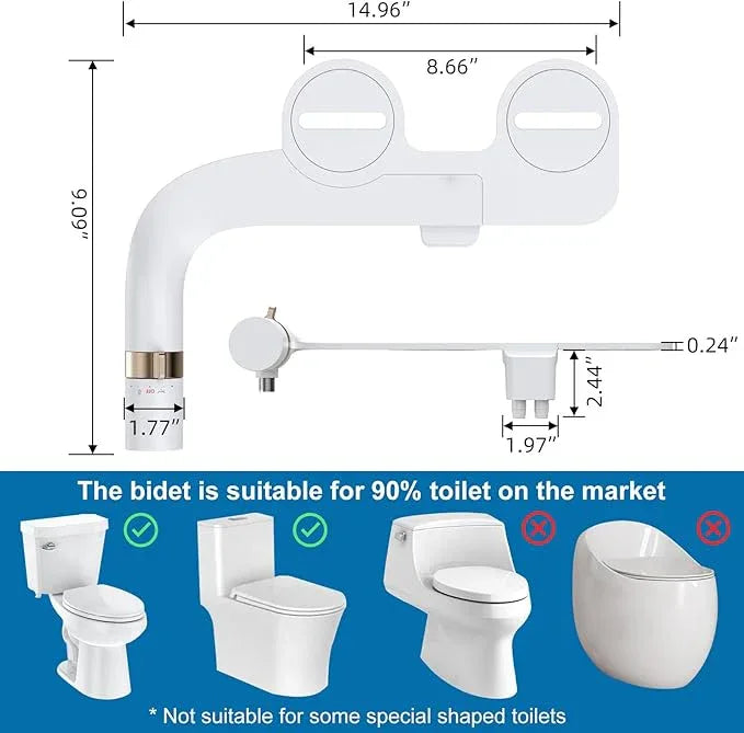 Toilet Bidet Attachment Non-Electric Dual Nozzle – Self-Cleaning Frontal & Rear Wash, Adjustable Water Pressure, Fresh Cold Water Sprayer, Ultra-Slim Easy to Install, Toilet Seat Attachment, Rose Gold - ModernBath