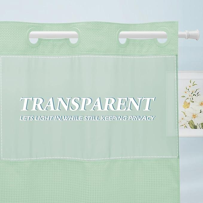 EUTXL Mint Green Stall No Hook Shower Curtain with Snap in Liner,230GSM Waffle Weave Shower Curtains for Bathroom,54W x 80H - ModernBath