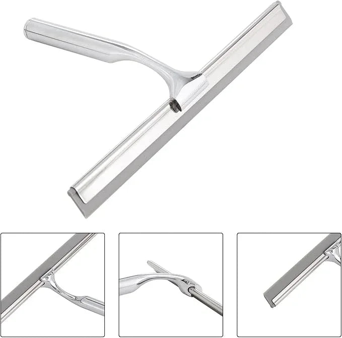 Ettori Shower Squeegee Clear Glass Wall Cleaner Stainless Steel with Suction Storage Hook -10'', Chrome - ModernBath