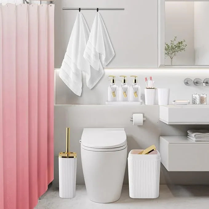 WSBArt 32PCS Bathroom Accessories Set Bathroom Set,White Shower Curtain Set,Bath Towel Set,Hand Towel,Toilet Brush,Trash Can & 3PCS Soap Dispenser - ModernBath