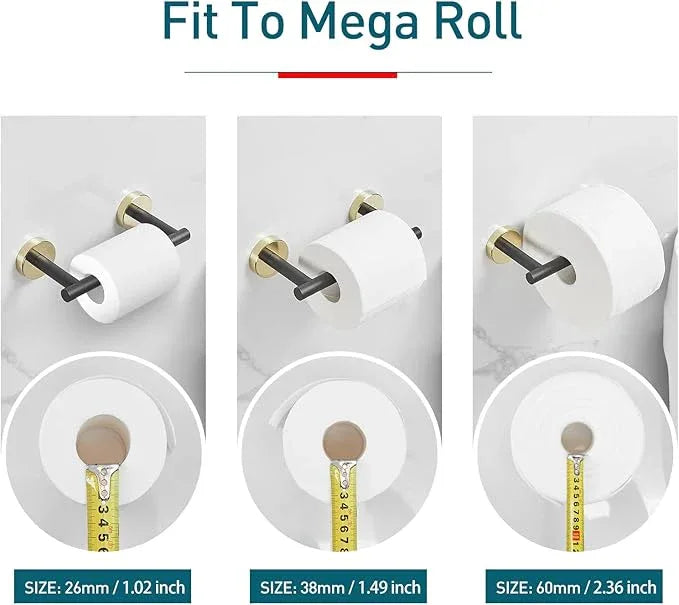 Toilet Paper Holder Matte Black and Gold, Metal Bathroom Rotating Paper Roll on Wall Mounted with Lock, SUS 304 Stainless Steel Mix Color Toilet TP Large Mega Roll Holder Classic - ModernBath