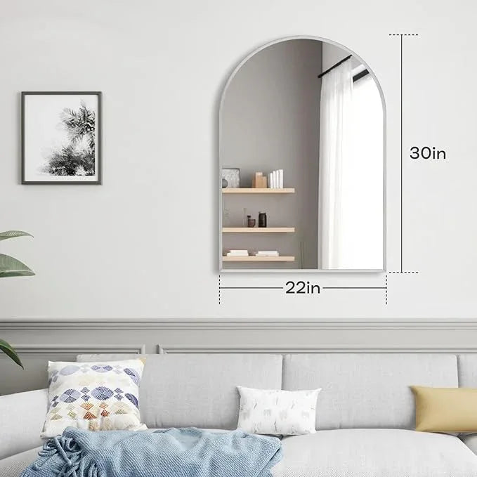 Minuover 22" x 30" Silver Arched Mirror, Arch Bathroom Vanity Mirror, Modern Aluminum Alloy Metal Frame Arch Mirror for Living Room, Bedroom, Entryway, Tempered Glass, Shatter Proof, Anti-Rust - ModernBath