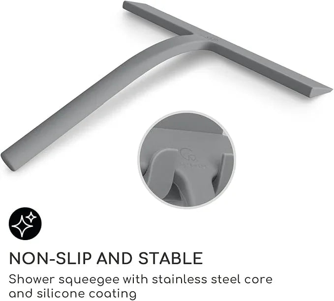 GÜTEWERK Shower Squeegee for Glass Doors, Silicone Window Squeegee, Bathroom and Glass Cleaning - Gray - 9 Inch - ModernBath