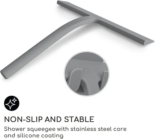 GÜTEWERK Shower Squeegee for Glass Doors, Silicone Window Squeegee, Bathroom and Glass Cleaning - Gray - 9 Inch - ModernBath