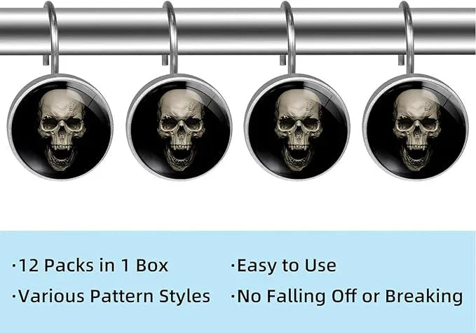 Skull Shower Curtain Hooks Set of 12 Rustproof Metal Shower Hooks for Curtains Rods Shower Curtain Rings for Bathroom Living Room Bedroom Decor - ModernBath
