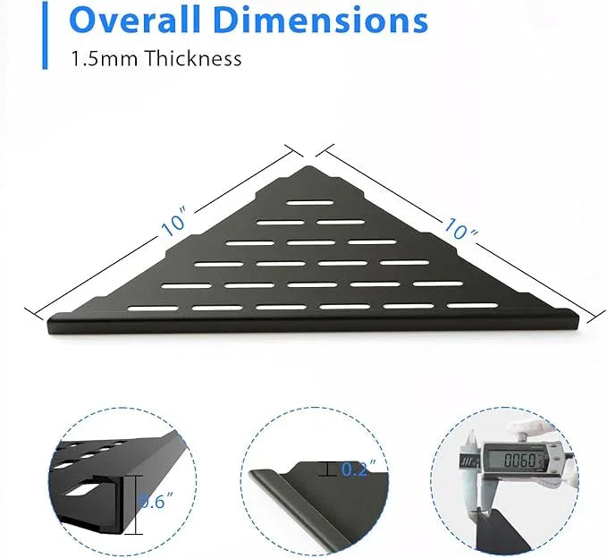 POPFLY 10 Inch Corner Shower Shelf 2 Pack, 304 Stainless Steel Matte Black, No Drilling Recessed Bathroom Shelves for Tiled Wall, Heavy Duty Floating Shower Organizer with Slot Design, PF7501B - ModernBath