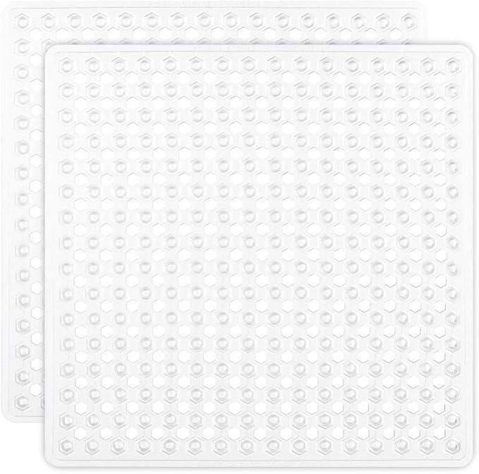 GORILLA GRIP Patented Square Shower Stall Mat, Small Bathtub Floor Mats for Stand Up Showers, Suction Cups and Drainage Holes, Machine Wash, Soft on Feet, Bathroom Accessories 21x21 Inch, 2 Pack White - ModernBath