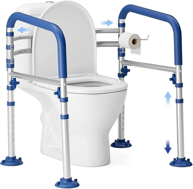 Loyoda Foldable Toilet Safety Rails for Seniors - Adjustable Toilet Safety Frame & Toilet Handles for Elderly & Disabled, Fits Most Toilets, 350lb Capacity, Blue - ModernBath