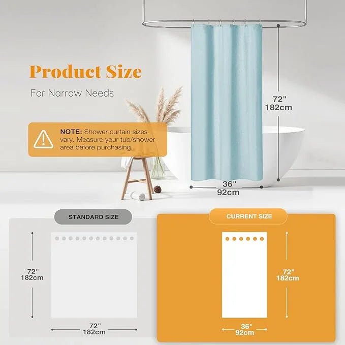BTTN Stall Fabric Shower Curtain - 36x72 Inch Narrow Linen Textured Heavy Duty Shower Curtain Set with 6 Plastic Hooks, Half Neutral Minimalist Waterproof Modern Shower Curtains for Bathroom, Fog Blue - ModernBath