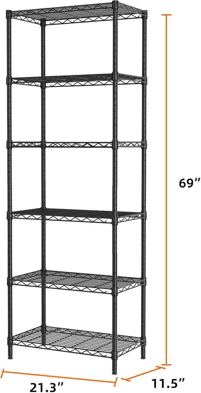 SINGAYE 6 Tier Adjustable Storage Shelf Wire Shelving Unit Metal Shelves Standing Closet Bathroom Organizers Pantry Kitchen Garage Laundry Room Organization Home Rack 12" D X 22" W X 69.5" H Black - ModernBath