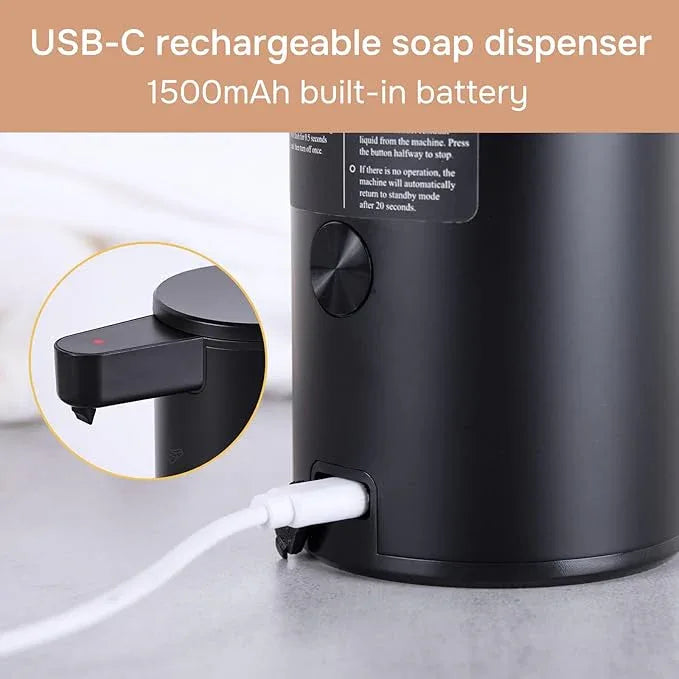 Automatic Soap Dispenser Stainless Steel with Sensor Infrared Soap Dispenser Electric IPX5 Waterproof USB-C Charging Motion Sensor for Kitchen & Bathroom Black, 9oz - ModernBath