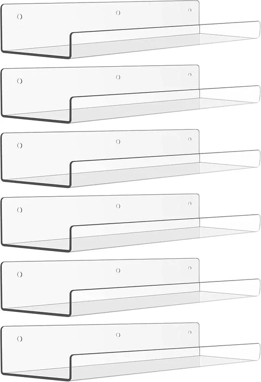 upsimples 6 Pack Acrylic Shelves for Wall Storage, 15" x 4“ Floating Bookshelves for Kids, Display Shelf Organizer for Bathroom, Bedroom, Living Room, Kitchen, Room Decor, Clear - ModernBath