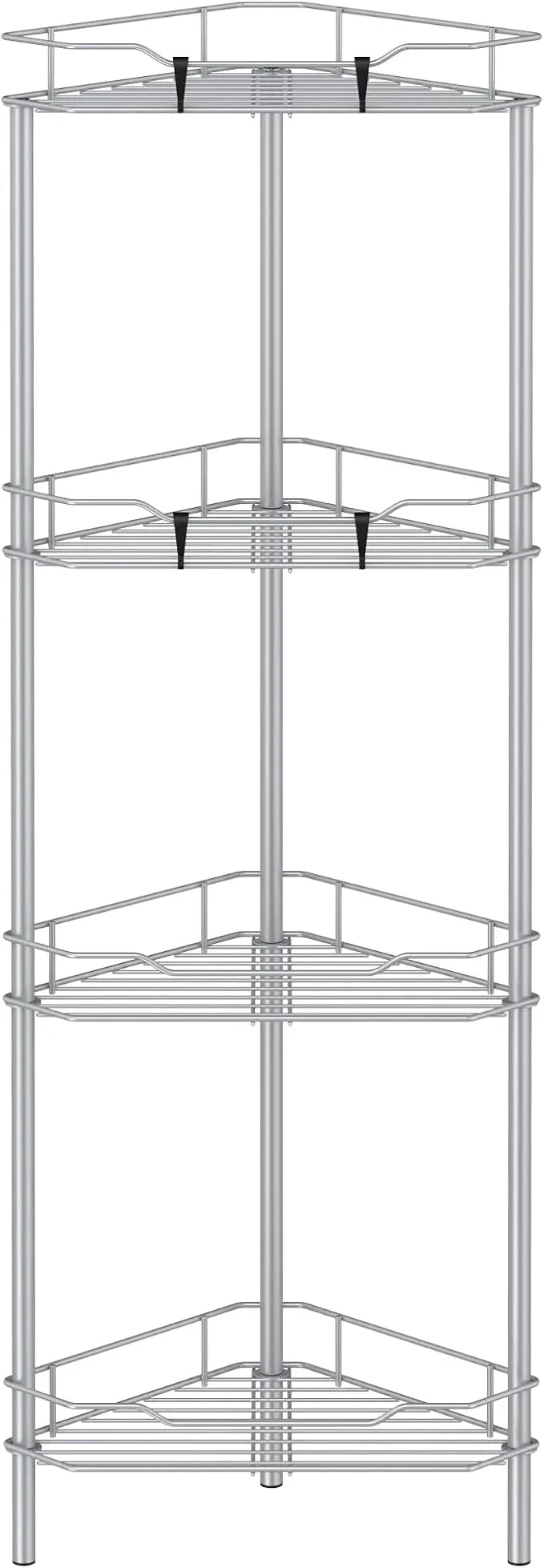4 Tier Floor Standing Corner Shower Caddy Organizer Shelf with Hooks, Bathroom Shelves Stand Rack, Silver - ModernBath