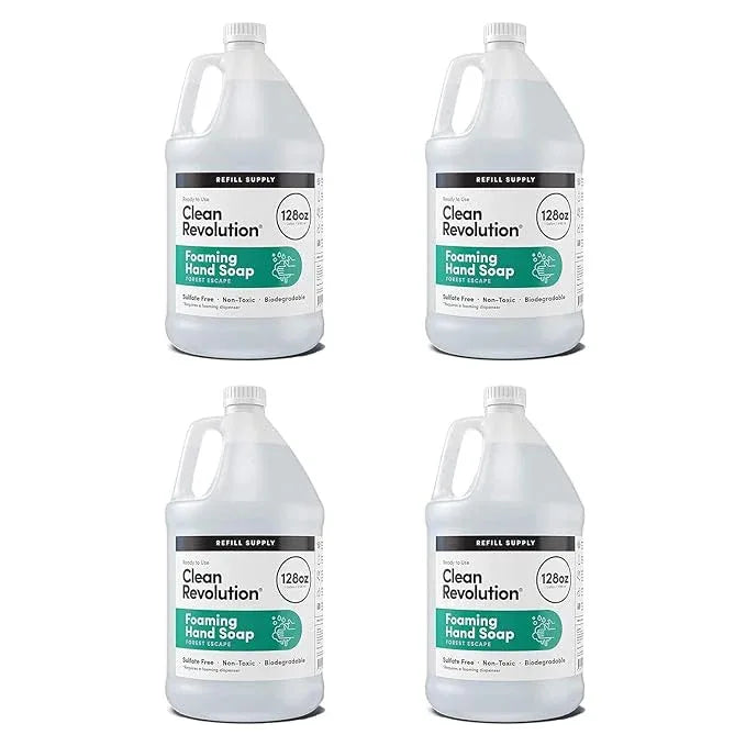 Clean Revolution Foaming Hand Soap Refill Supply Container, Ready to Use Formula, Gluten Free,Forest Escape Fragrance, 128 Fl. Oz, 4 Pack - ModernBath